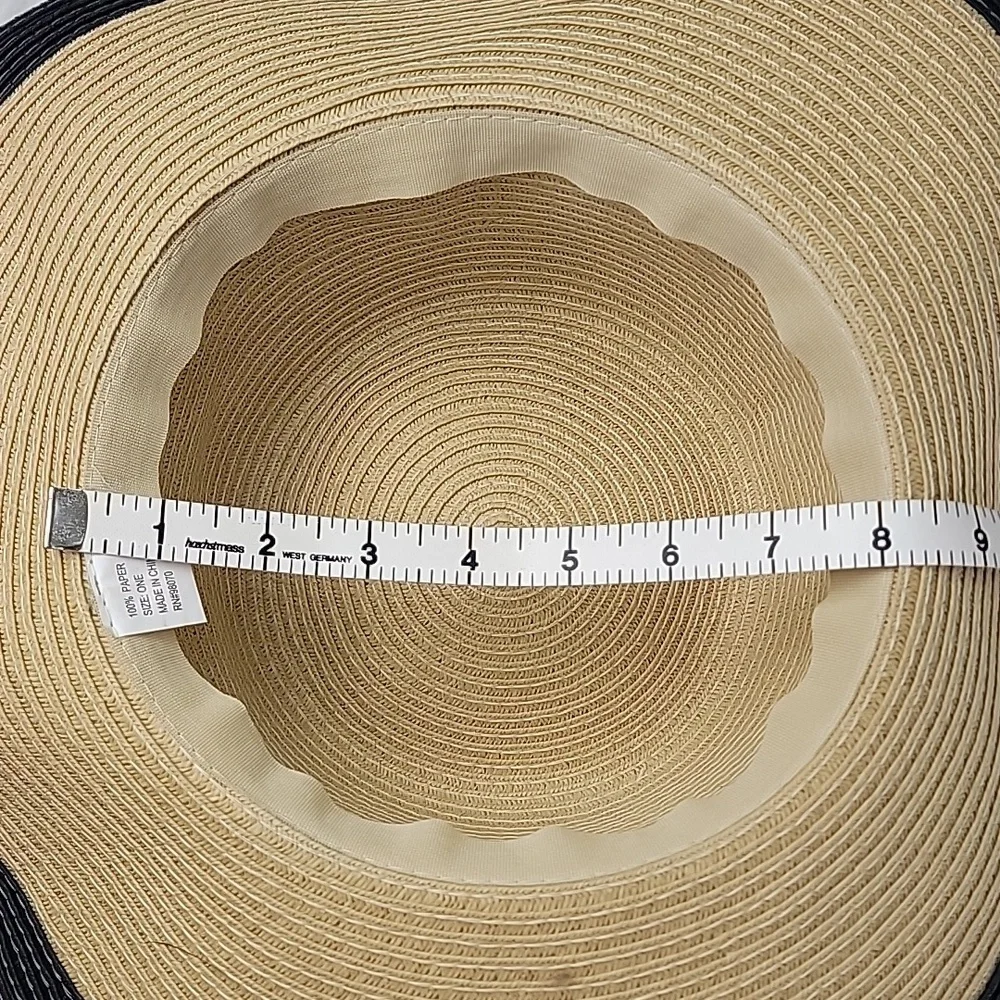 Classic Tan Black Band Trim Summer Vacation Beach Boho Retro Paper‎ Sun Hat OS